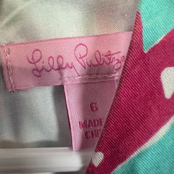 Lilly Pulitzer Girls Size 6 Shift Dress Ember Aqua Trippin Floral Sleeveless - Picture 2 of 3